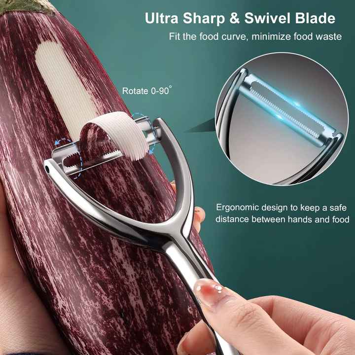 Sparschäler aus hochwertigem Edelstahl für Obst und Gemüse l Professioneller Schäler mit ultrascharfer Klinge | Obstschäler mit ergonomischem und rutschfestem Griff