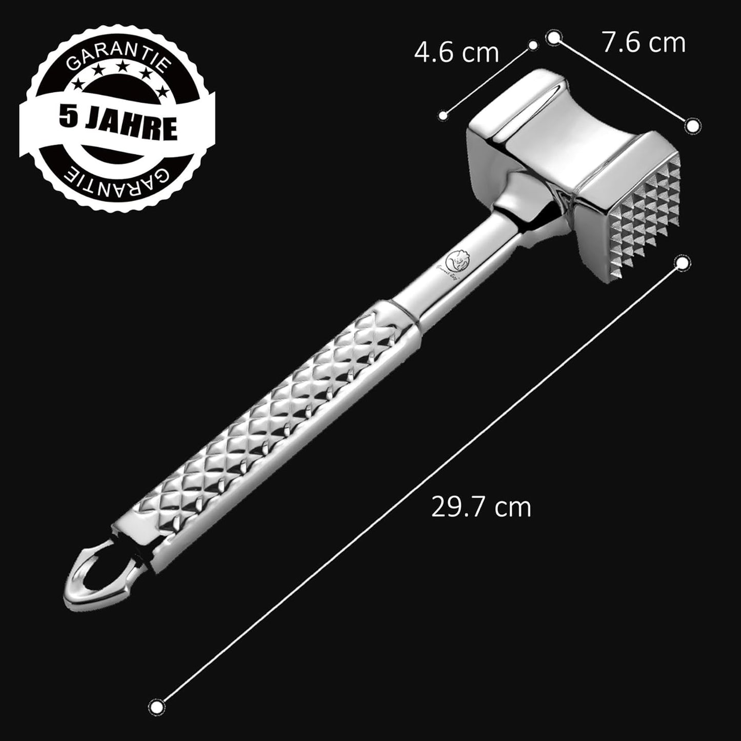 Fleischklopfer Edelstahl spülmaschinenfest - Original Design - Doppelseitiger Schnitzelklopfer ideal für Schnitzel, Koteletts, Steaks - Fleischhammer mit 5 Jahre Garantie
