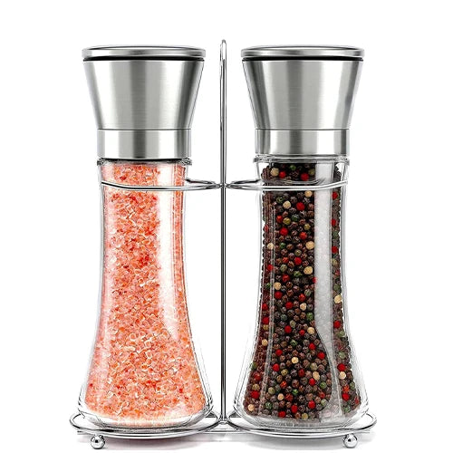 Gewürzmühle 2er Set mit einstellbarem Keramikmahlwerk - Pfeffermühle Edelstahl Pfeffermühle Pfeffermühle Salzmühle Pfeffermühle Salz Pfeffer Mühle